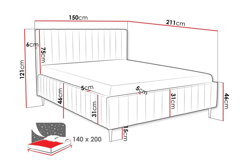 Desio Förvaringssäng 140x200 cm - Svart - Products - Möbler - Säng - Säng med förvaring