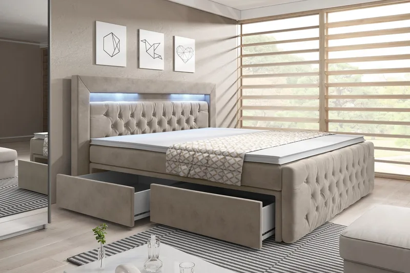 Franco Sängpaket med förvaring LED-belysning 140x200 cm - 140x200 Beige (+Fler val) - Products - Möbler - Säng - Säng med förvaring