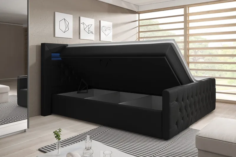 Franco Sängpaket med förvaring LED-belysning 180x200 cm - 180x200 Svart (+Fler val) - Products - Möbler - Säng - Säng med förvaring