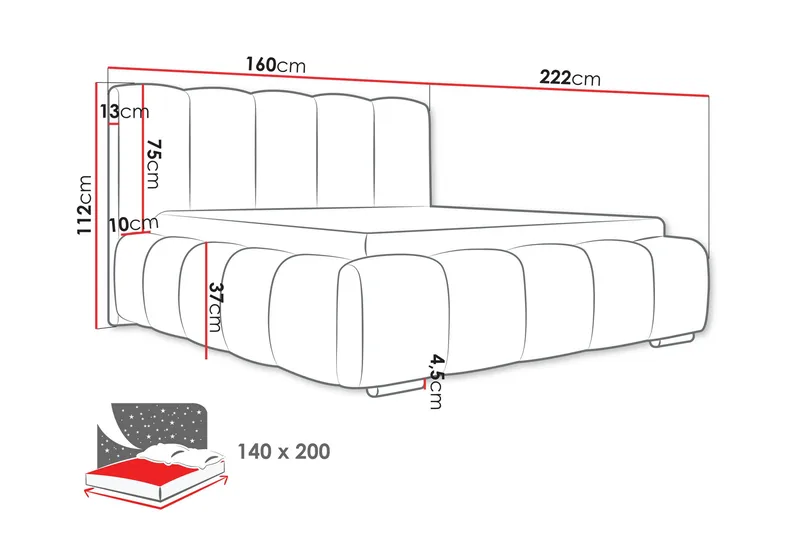 Gioia Förvaringssäng 140x200 cm - Svart - Products - Möbler - Säng - Säng med förvaring