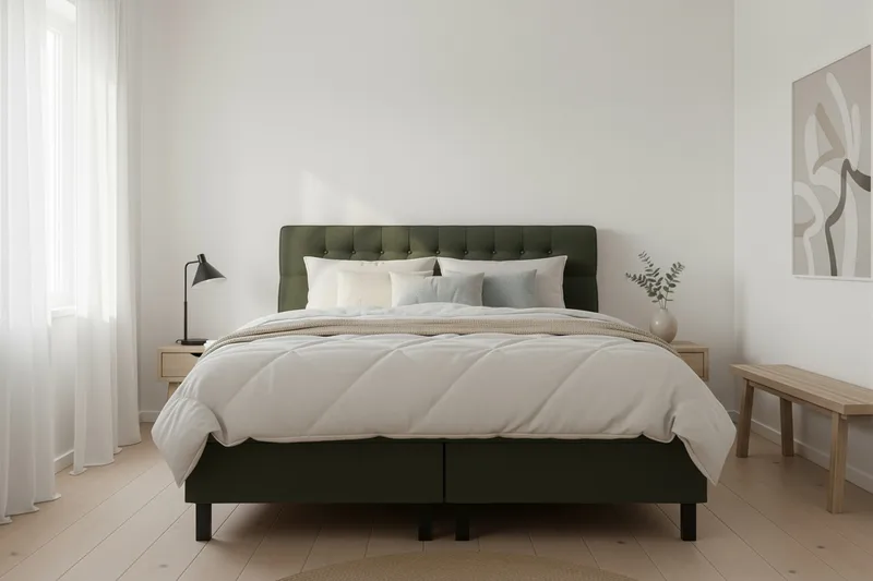 Hilton Komplett Sängpaket 160x200 cm Kontinentalsäng med diamant sänggavel - Grön - Products - Möbler - Säng - Kontinentalsäng