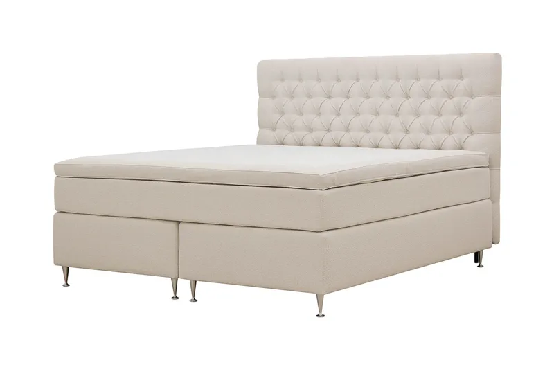 Hilton Lyx Komplett Sängpaket 160x200 cm Kontinentalsäng med knappad sänggavel i bouclé - Ivory / Bouclé - Products - Möbler - Säng - Kontinentalsäng
