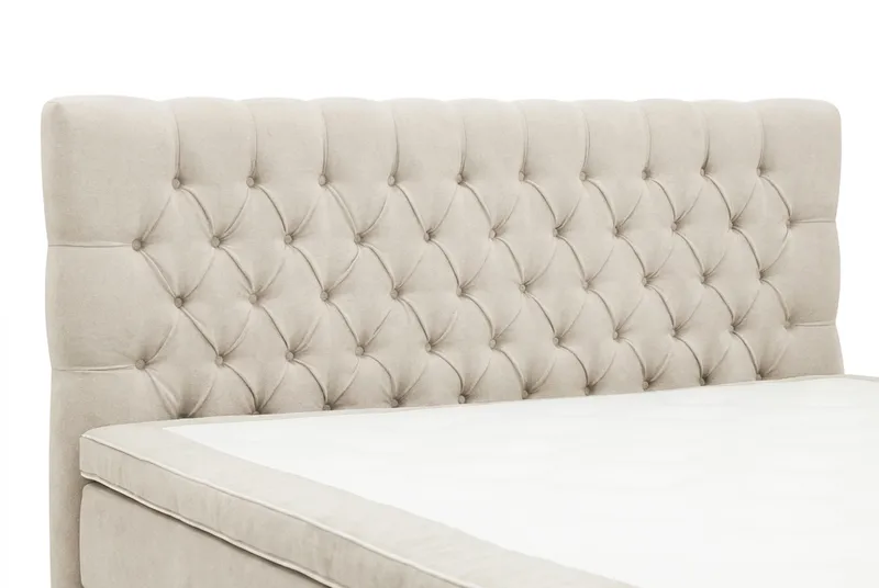 Hilton Lyx Komplett Sängpaket 160x200 cm Kontinentalsäng med knappad sänggavel i chenille - Beige - Products - Möbler - Säng - Kontinentalsäng