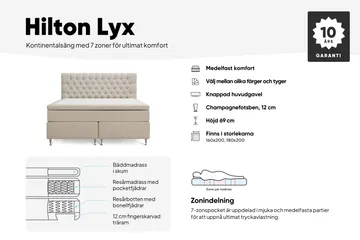 Hilton Lyx Komplett Sängpaket 160x200 cm Kontinentalsäng med knappad sänggavel i sammet - Beige / Sammet - Products - Möbler - Säng - Kontinentalsäng