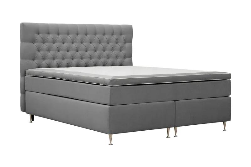 Hilton Lyx Komplett Sängpaket 160x200 cm Kontinentalsäng med knappad sänggavel i sammet - Ljusgrå / Sammet - Products - Möbler - Säng - Kontinentalsäng