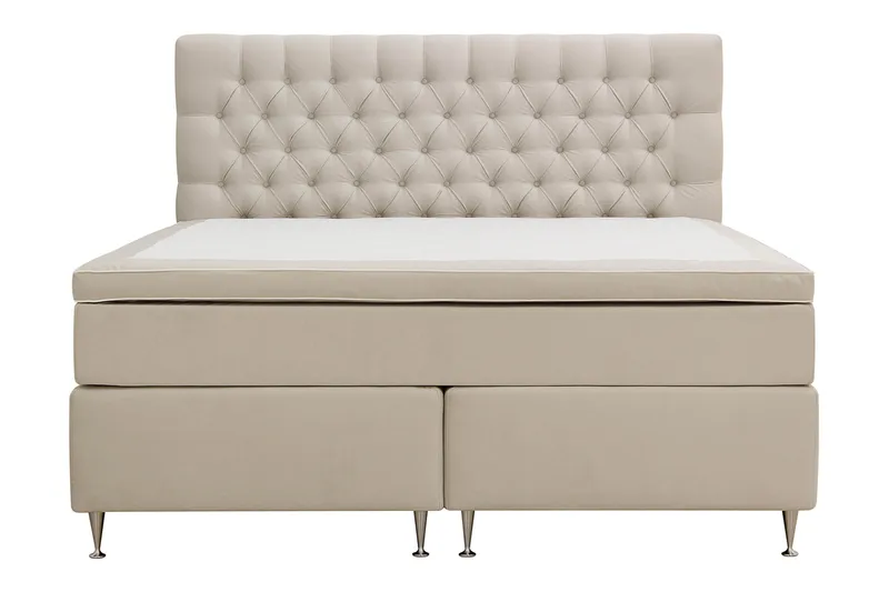 Hilton Lyx Komplett Sängpaket 180x200 cm Kontinentalsäng med knappad sänggavel i sammet - Beige - Products - Möbler - Säng - Kontinentalsäng