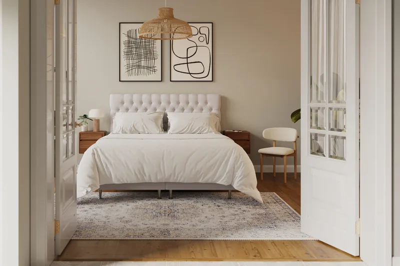 Hilton Lyx Komplett Sängpaket 180x200 cm Kontinentalsäng med knappad sänggavel i sammet - Beige - Products - Möbler - Säng - Kontinentalsäng
