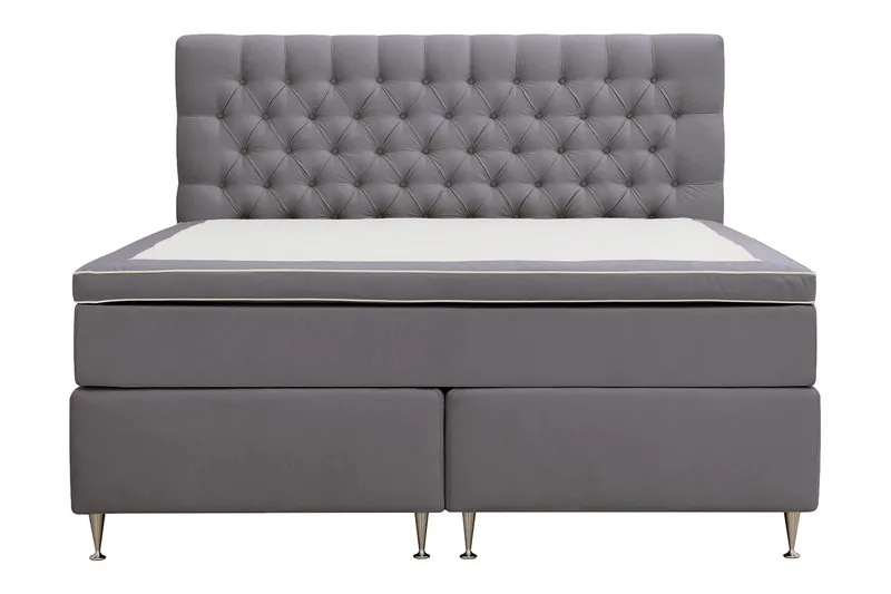 Hilton Lyx Komplett Sängpaket 180x200 cm Kontinentalsäng med knappad sänggavel i sammet, Grå