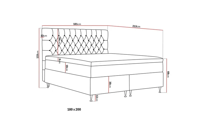 Hilton Lyx Komplett Sängpaket 180x200 cm Kontinentalsäng med knappad sänggavel i sammet - Ljusgrå - Products - Möbler - Säng - Kontinentalsäng