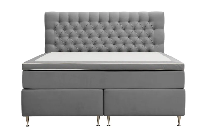 Hilton Lyx Komplett Sängpaket 180x200 cm Kontinentalsäng med knappad sänggavel i sammet - Ljusgrå - Products - Möbler - Säng - Kontinentalsäng