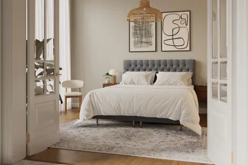 Hilton Lyx Komplett Sängpaket 180x200 cm Kontinentalsäng med knappad sänggavel i sammet - Ljusgrå - Products - Möbler - Säng - Kontinentalsäng