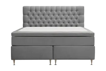 HVILA Lyx Komplett Sängpaket 160x200 cm Kontinentalsäng med knappad sänggavel i sammet, Ljusgrå / Sammet