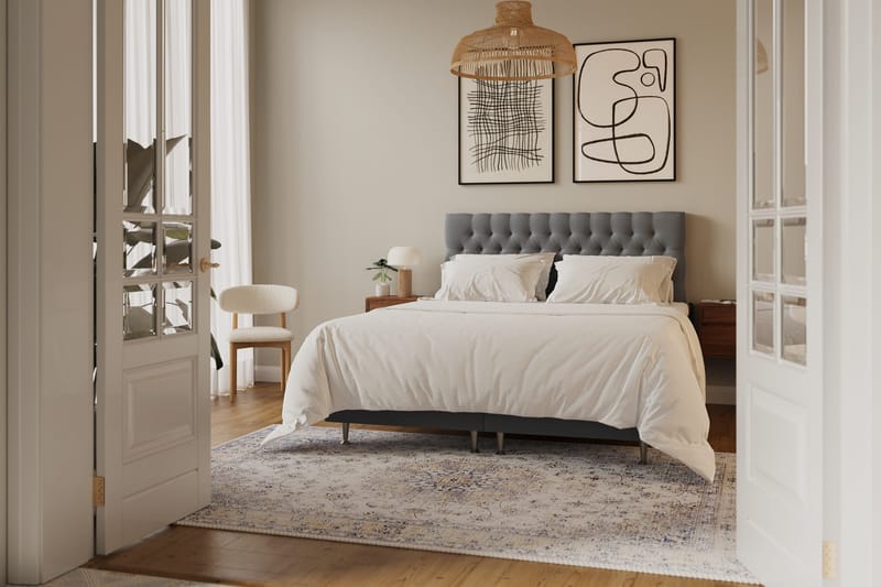 HVILA Lyx Komplett Sängpaket 160x200 cm Kontinentalsäng med knappad sänggavel i sammet - Ljusgrå / Sammet - Products - Möbler - Säng - Kontinentalsäng