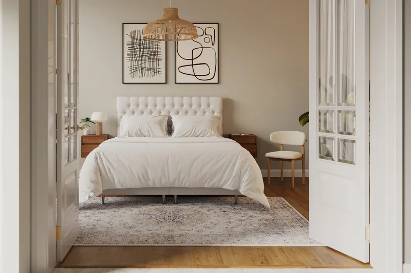 HVILA Lyx Komplett Sängpaket 160x200 cm Kontinentalsäng med knappad sänggavel - Ljusbeige - Products - Möbler - Säng - Kontinentalsäng