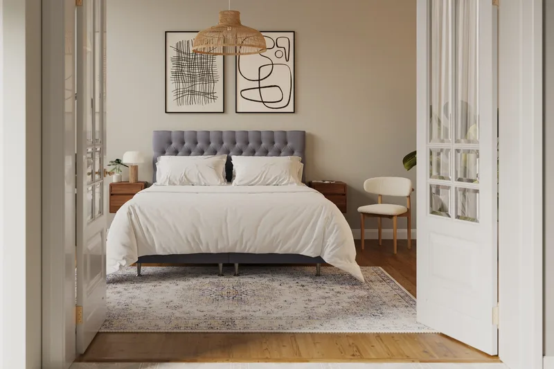 HVILA Lyx Komplett Sängpaket 180x200 cm Kontinentalsäng med knappad sänggavel i sammet - Grå - Products - Möbler - Säng - Kontinentalsäng