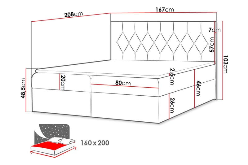Jitendera Sängpaket Kontinentalsäng 160x200 cm med Förvaring - Röd - Products - Möbler - Säng - Komplett sängpaket