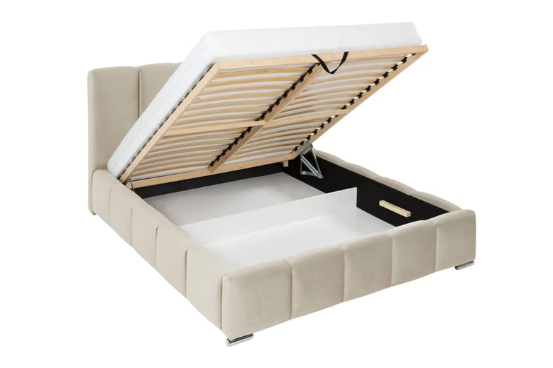 Cleaton Sängram 160x200 cm med Förvaring HVILA Skummadrass och Bäddmadrass i Polysterskum med Tvättbar klädsel - Beige/Vit - Products - Möbler - Säng - Komplett sängpaket