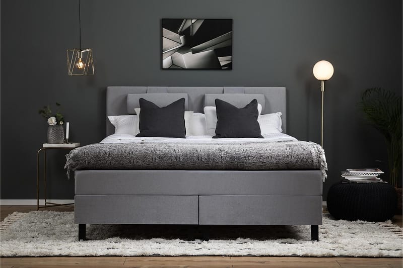 Lucky Komplett Sängpaket 160x200 Polyeter Slät Sänggavel - Nackkudde Stor Mellangrå - Products - Möbler - Säng - Kontinentalsäng
