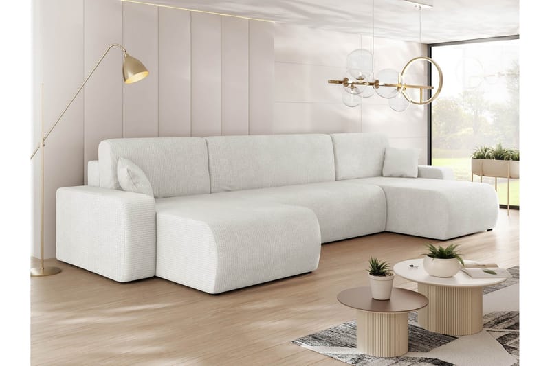 Barile Bäddsoffa Dubbeldivan 4-sits i Plysch - Vit - Products - Möbler - Soffa - Bäddsoffa - U bäddsoffa