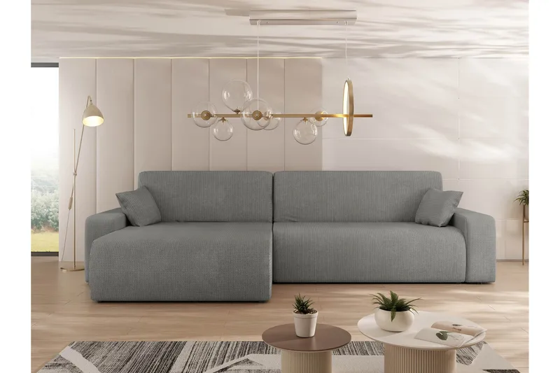 Barile Bäddsoffa med Divan 3-sits i Plysch - Grå - Products - Möbler - Soffa - Bäddsoffa - Bäddsoffa divan