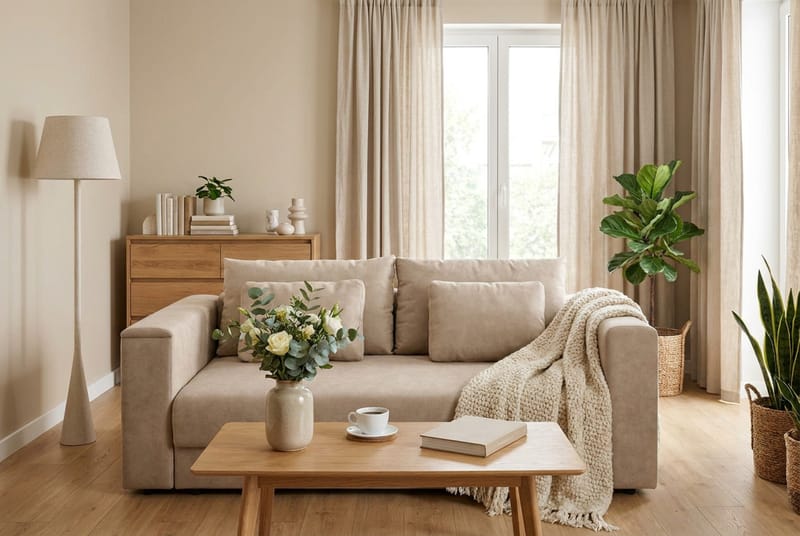 Bergen Extra djup 3-sits Bäddsoffa med Bäddmadrass i Latex och Tvättbar klädsel - Beige Tyg - Products - Möbler - Soffa - Bäddsoffa - 3 sits bäddsoffa