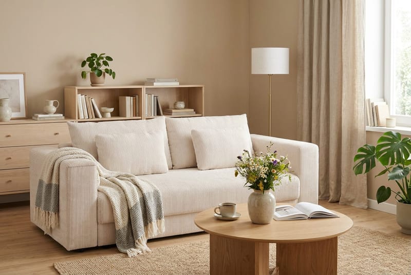 Bergen Extra djup 3-sits Bäddsoffa med Bäddmadrass i Polyesterskum och Tvättbar klädsel - Beige - Products - Möbler - Soffa - Bäddsoffa - 3 sits bäddsoffa