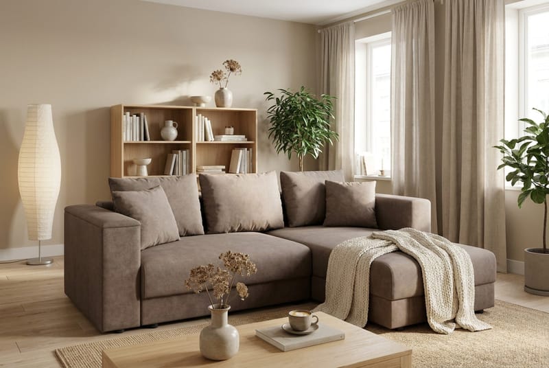 Bergen Extra djup 3-sits Bäddsoffa med Divan och Bäddmadrass i Latex och Tvättbar klädsel - Brun Tyg - Products - Möbler - Soffa - Bäddsoffa - Bäddsoffa divan