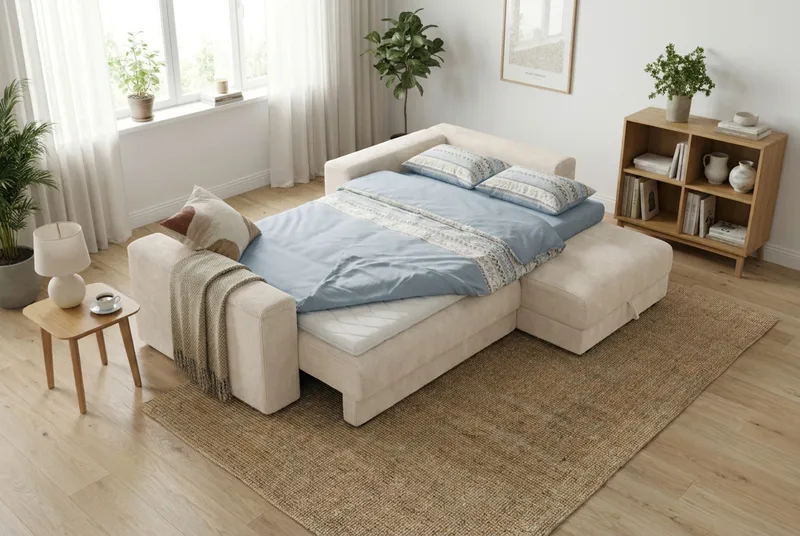 Bergen Extra djup 3-sits Bäddsoffa med Divan och Bäddmadrass i Memoryskum och Tvättbar klädsel - Beige - Products - Möbler - Soffa - Bäddsoffa - Bäddsoffa divan