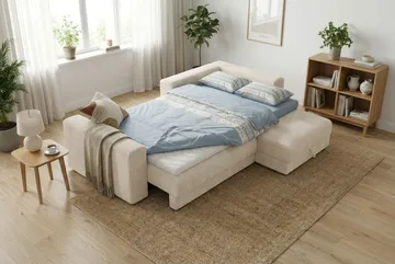 Bergen Extra djup 3-sits Bäddsoffa med Divan och Bäddmadrass i Polyesterskum och Tvättbar klädsel - Beige - Products - Möbler - Soffa - Bäddsoffa - Bäddsoffa divan