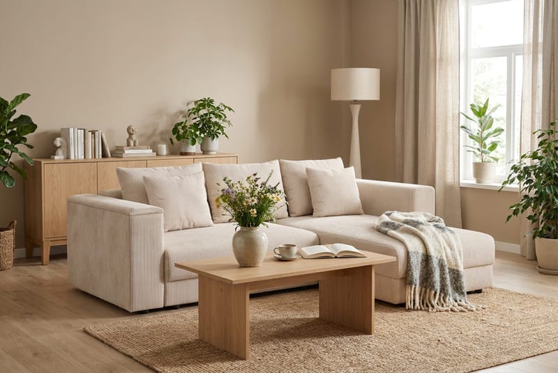 Bergen Extra djup 3-sits Bäddsoffa med Divan och Bäddmadrass i Polyesterskum och Tvättbar klädsel - Beige - Products - Möbler - Soffa - Bäddsoffa - Bäddsoffa divan