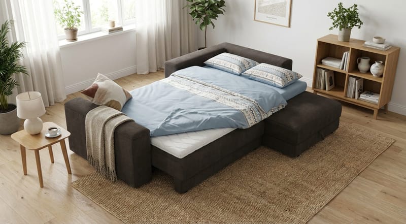 Bergen Extra djup 3-sits Bäddsoffa med Divan och Bäddmadrass i Polyesterskum och Tvättbar klädsel - Mörkgrå - Products - Möbler - Soffa - Bäddsoffa - Bäddsoffa divan