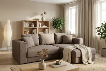 Bergen Extra djup 3-sits Bäddsoffa med Divan och Bäddmadrass i Polyesterskum och Tvättbar klädsel - Brun - Products - Möbler - Soffa - Bäddsoffa - Bäddsoffa divan