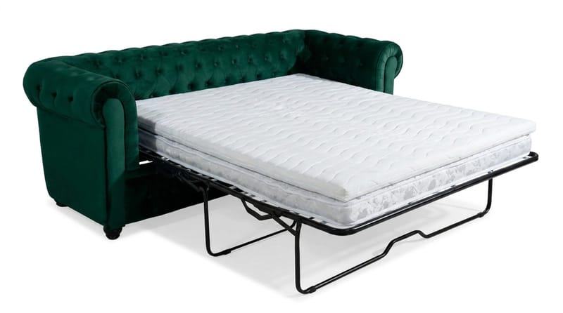 Chesterfield Lyx 3-sits Framåtbäddad Bäddsoffa med HVILA Bäddmadrass 140x200 cm Memoryskum med Tvättbar klädsel - Grön/Vit - Products - Möbler - Soffa - Bäddsoffa - 3 sits bäddsoffa