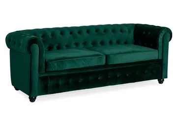 Chesterfield Lyx 3-sits Framåtbäddad Bäddsoffa med HVILA Bäddmadrass 140x200 cm Polyesterskum Vändbar Sommar & Vintersida och Tvättbar klädsel - Grön/Vit - Products - Möbler - Soffa - Bäddsoffa - 3 sits bäddsoffa