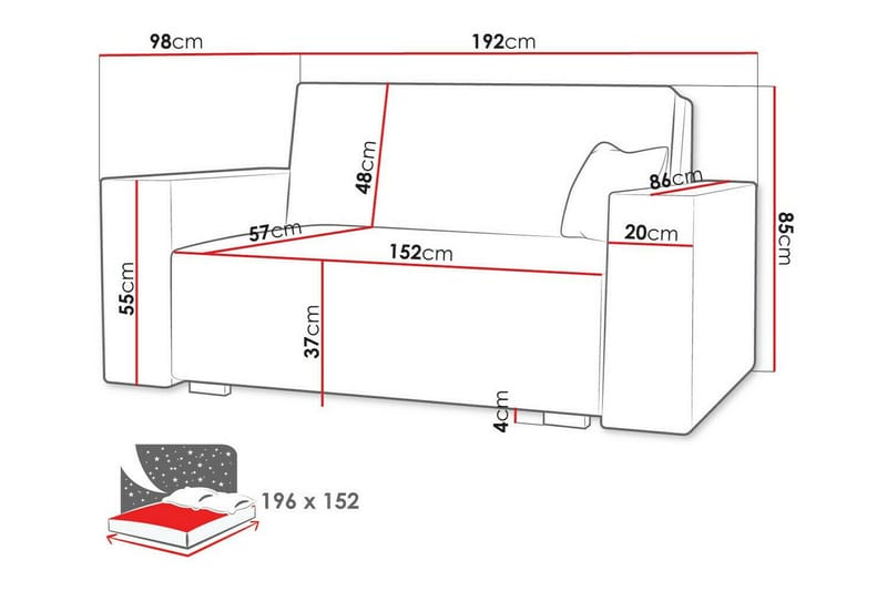 Denegal 2-sits liten bäddsoffa i Tyg - Grön - Products - Möbler - Soffa - Bäddsoffa - 2 sits bäddsoffa