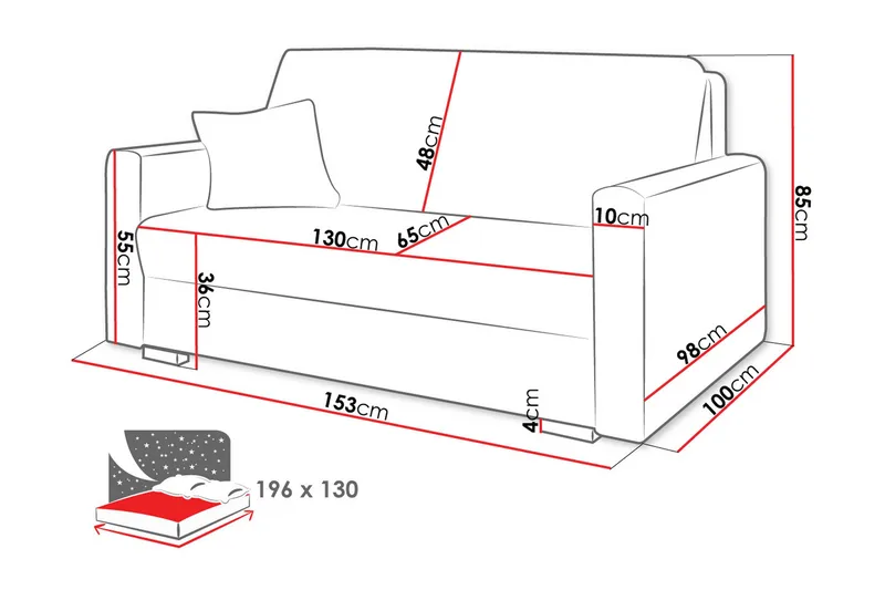 Denegal 2-sits liten bäddsoffa i Plysch - Grå - Products - Möbler - Soffa - Bäddsoffa - Bäddsoffa längsbäddad