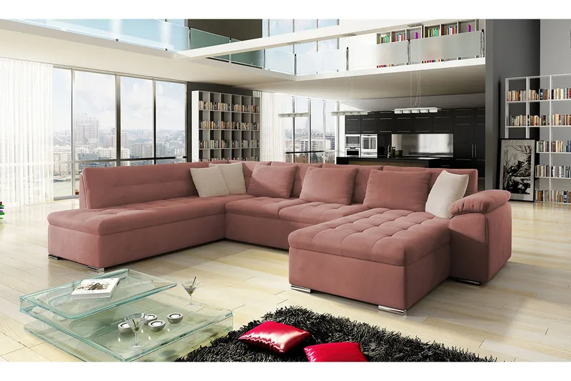 Dynir Bäddsoffa m. Divan och Schäslong 4-sits - Rosa - Products - Möbler - Soffa - Bäddsoffa - Bäddsoffa divan