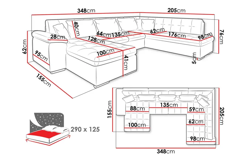 Dynir Bäddsoffa m. Divan och Schäslong 5-sits - Grön - Products - Möbler - Soffa - Bäddsoffa - Bäddsoffa divan