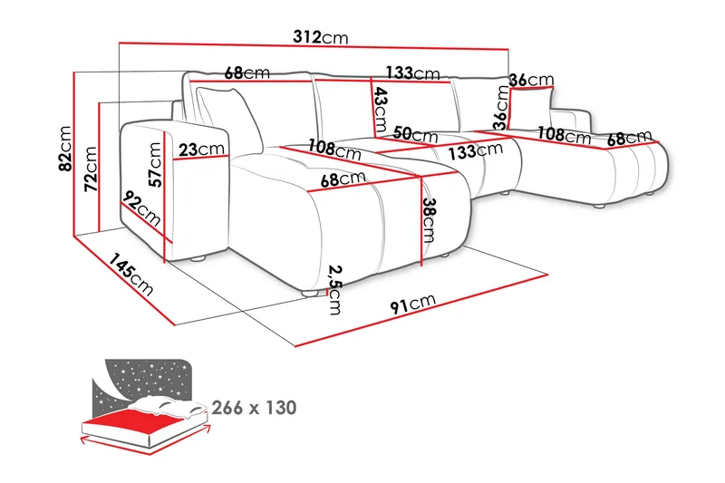 Flo Bäddsoffa Dubbeldivan 4-sits i Plysch - Vit - Products - Möbler - Soffa - Bäddsoffa - U bäddsoffa