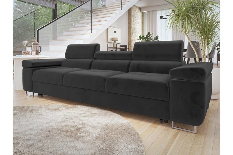 Gabina Bäddsoffa 3-sits i Plysch - Svart - Products - Möbler - Soffa - Bäddsoffa - 3 sits bäddsoffa