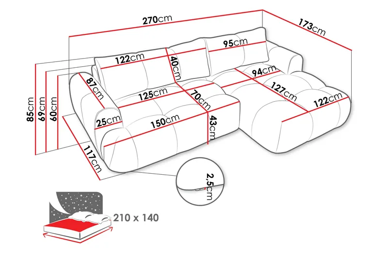 Handu Bäddsoffa med Divan 3-sits i Bouclé - Brun - Products - Möbler - Soffa - Bäddsoffa - Bäddsoffa divan