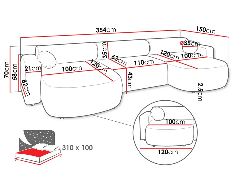 Hanish Bäddsoffa Dubbeldivan 5-sits - Vit - Products - Möbler - Soffa - Bäddsoffa - U bäddsoffa