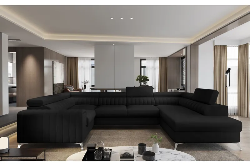 Kotori Hörnbäddsoffa m. Schäslong, Svart