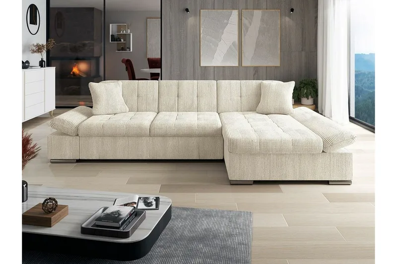 Lomux 3-sits Hörnbäddsoffa Beige/Light beige - Products - Möbler - Soffa - Bäddsoffa - Bäddsoffa divan