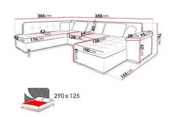 Niko U-Bäddsoffa 350x205x76 cm Divan Höger - Grå/Svart - Products - Möbler - Soffa - Bäddsoffa - Bäddsoffa längsbäddad