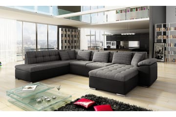 Niko U-Bäddsoffa 350x205x76 cm Divan Höger - Grå/Svart - Products - Möbler - Soffa - Bäddsoffa - Bäddsoffa längsbäddad