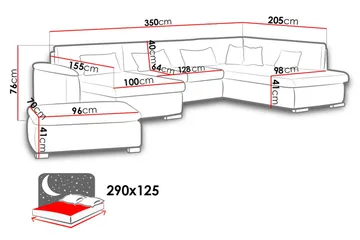 Niko U-Bäddsoffa 350x205x76 cm Divan Höger - Vit/Grå - Products - Möbler - Soffa - Bäddsoffa - Bäddsoffa längsbäddad