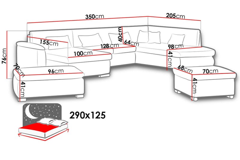 Niko U-Bäddsoffa 350x205x76 cm Divan Höger - Vit/Grå - Products - Möbler - Soffa - Bäddsoffa - Bäddsoffa längsbäddad