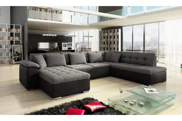 Niko U-Bäddsoffa 350x205x76 cm Divan Vänster - Grå/Svart - Products - Möbler - Soffa - Bäddsoffa - Bäddsoffa längsbäddad