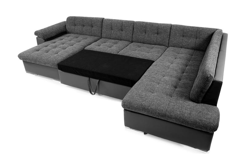 Niko U-Bäddsoffa 350x205x76 cm Divan Vänster - Grå/Svart - Products - Möbler - Soffa - Bäddsoffa - Bäddsoffa divan